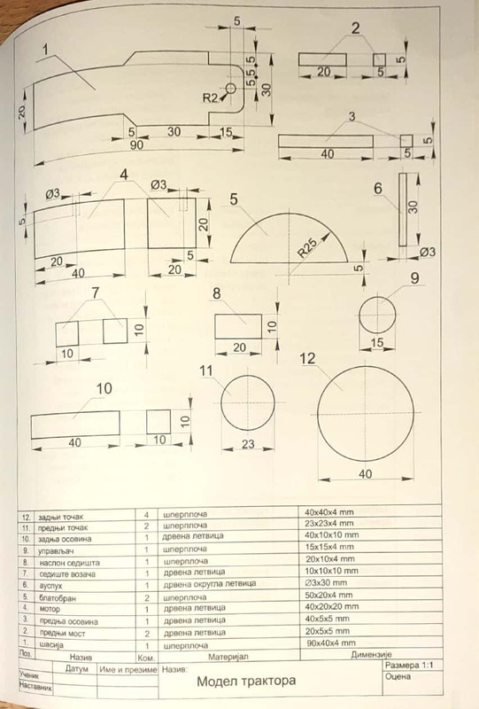 Технички цртеж трактор