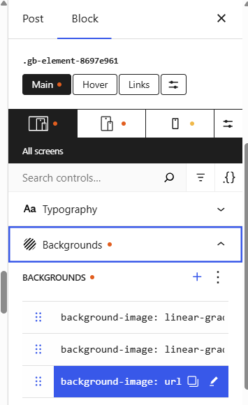 Container Block Background set to image from media library
