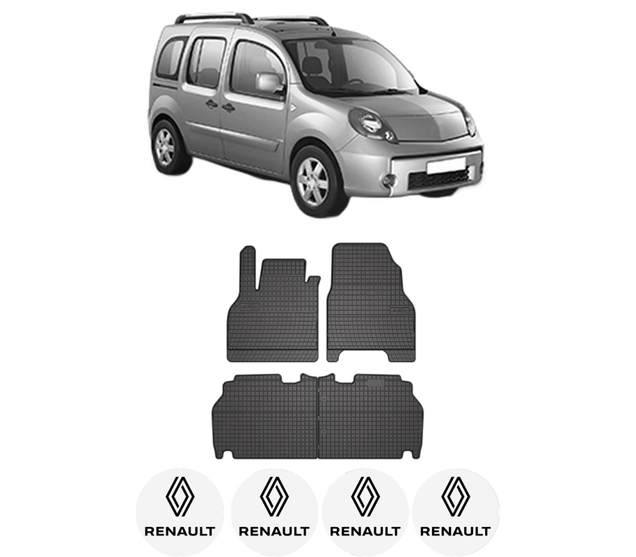 Set covorase presuri RENAULT KANGOO / GRAND KANGOO II (KW0/1_) din 2008-2019, auto, din cauciuc thermoplastic, 4 Stickere auto cu RENAULT