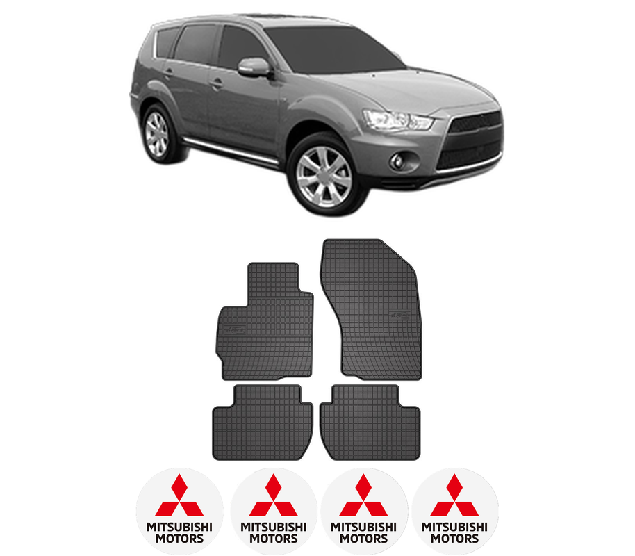 Set covorase presuri MITSUBISHI OUTLANDER II Van (CW_W) din 2006-2012, auto, din cauciuc thermoplastic, 4 Stickere auto cu MITSUBISHI