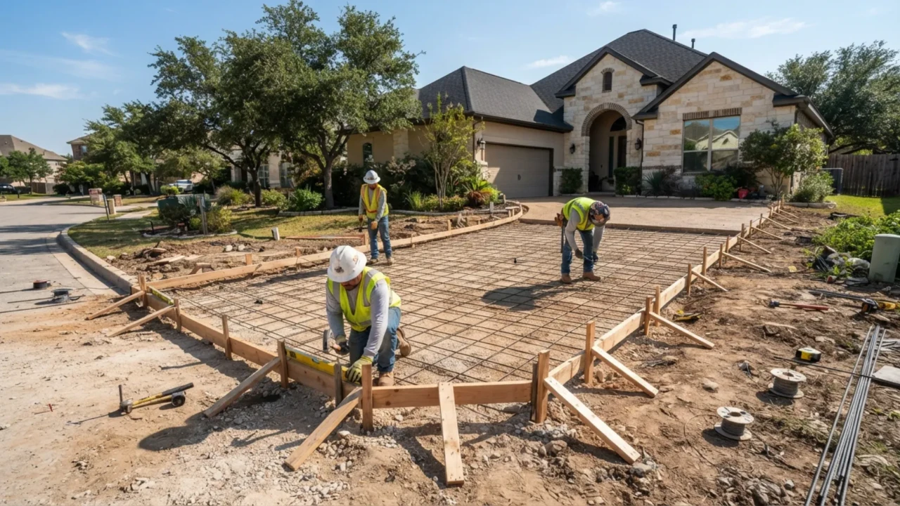 Stamped concrete driveway installation process San Antonio contractor