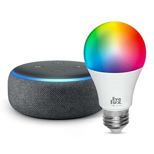 Amazon: Echo Dot (3ra gen) con Evolux de Lloyds Foco Inteligente, Multicolor | Negro 
