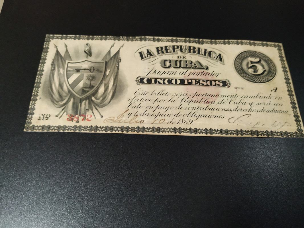 5 pesos 1869 la república de cuba con firmas, complicado IMG-20191117-201733