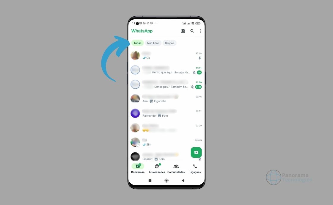 Novo filtro de conversas do WhatsApp. Imagem: Panorama Tecnológico.