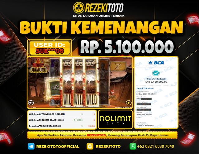 BUKTI KEMENANGAN 22 AGUSTUS 2025 BLOOD DIAMOND 5 JUTA 