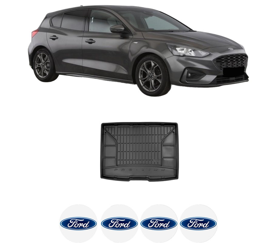 Tavita Portbagaj FORD FOCUS IV (HN) din 2018-2020, Protectie Portbagaj Auto, 4x Stickere auto cu FORD