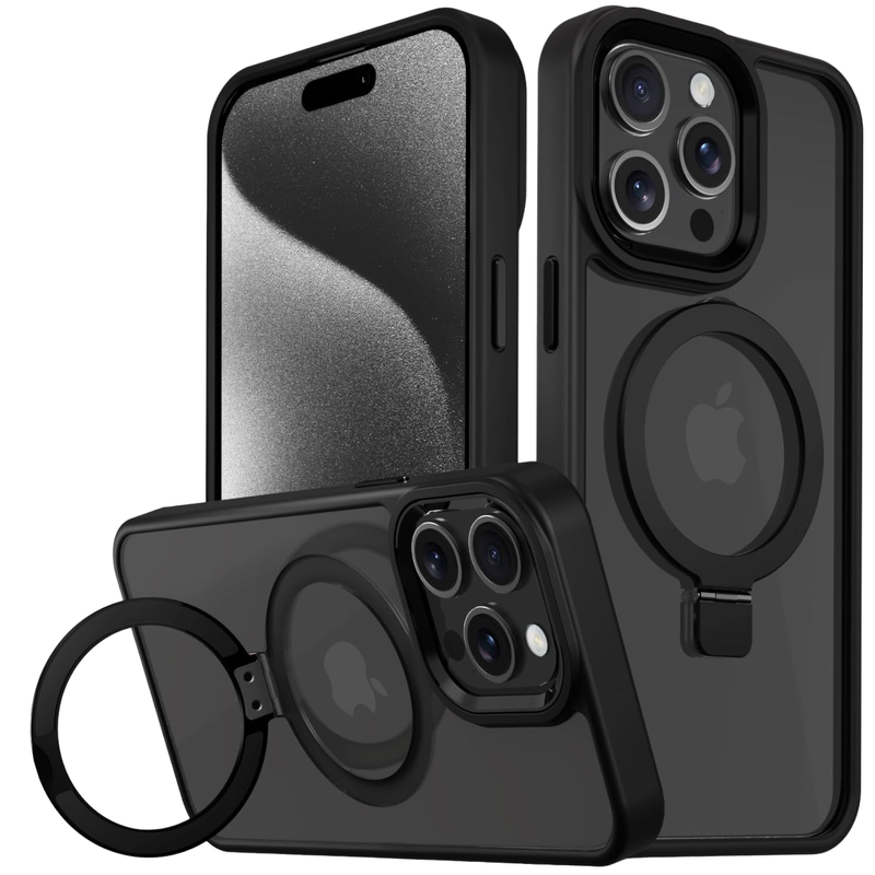 Husa pentru iPhone 15 Pro DaDen® Premium MagSafe Ring, Inel de Prindere, Incarcare Wireless, Protectie Camera, Antisoc, Fumuriu cu margini Negre 61 K2n2k G4r L AC SL1500 Photo Room png Photo Room