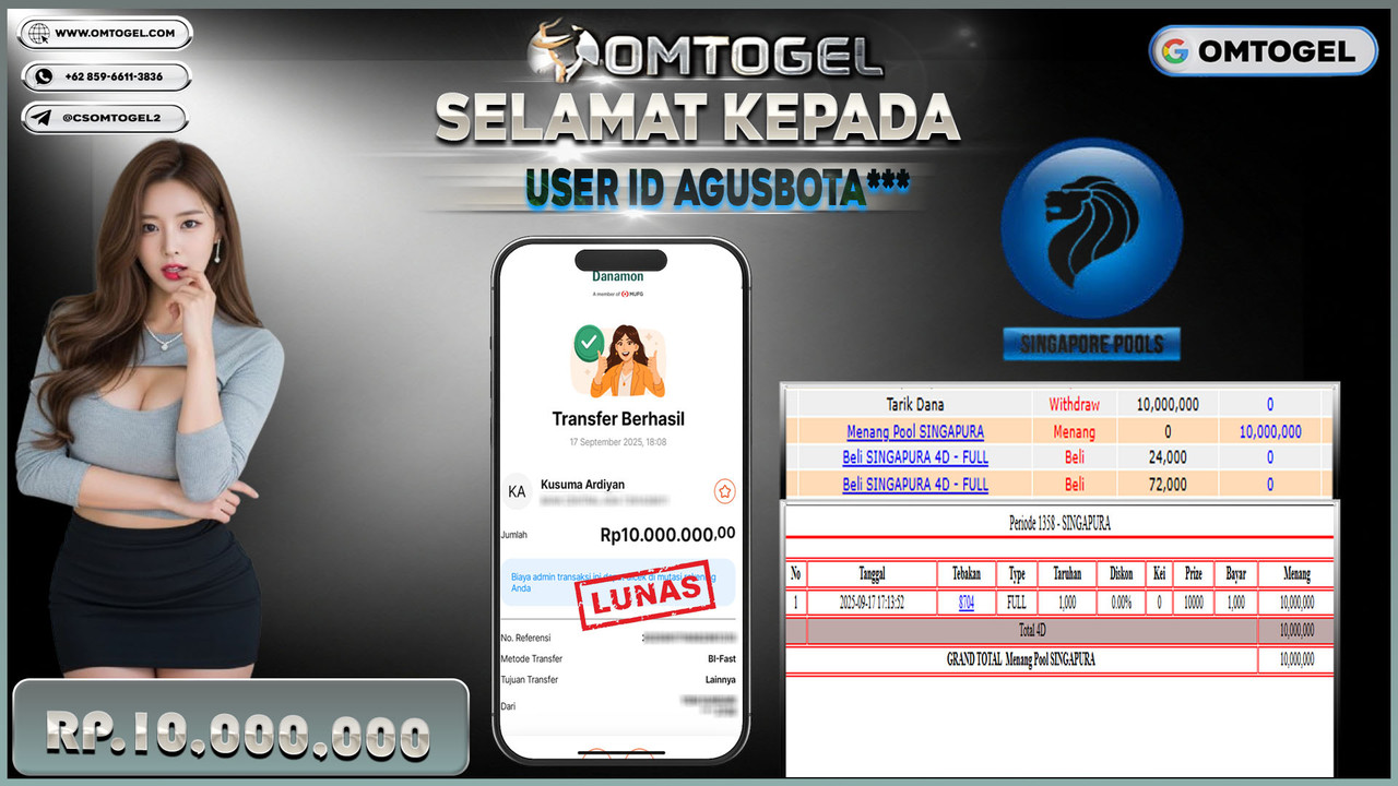 OMTOGEL JACKPOT SINGAPORE 4D 10 JUTA DI BAYAR LUNAS ,-