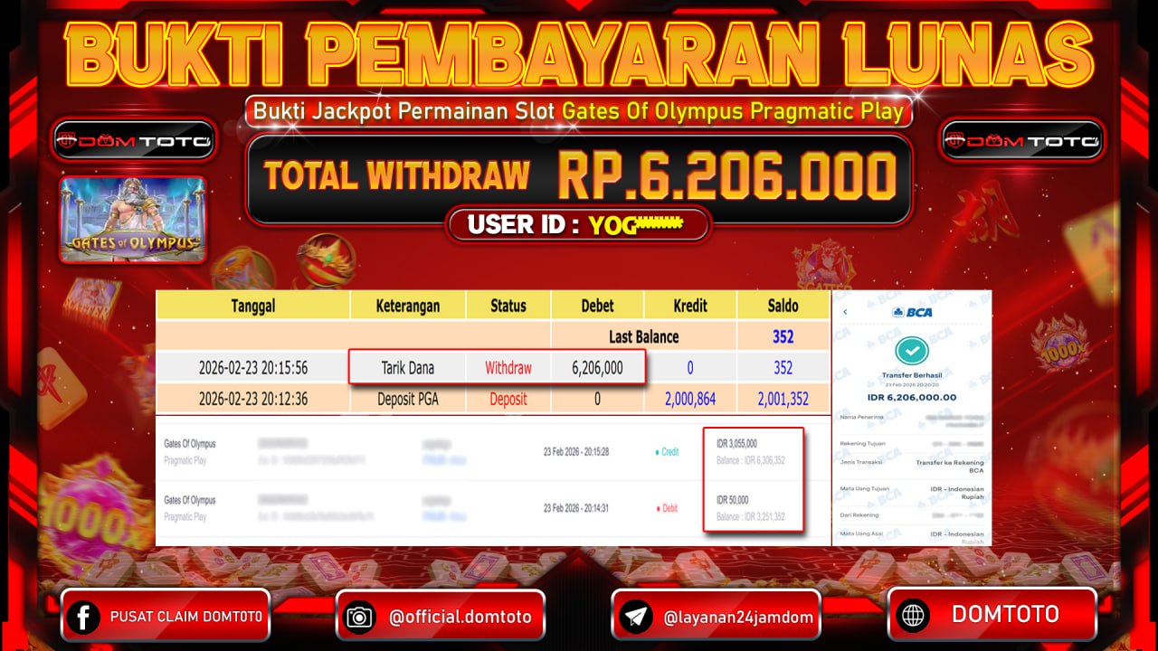 JACKPOT Menang Slot Gates Of Olympus Pragmatic Play 23 FEBRUARI 2026
