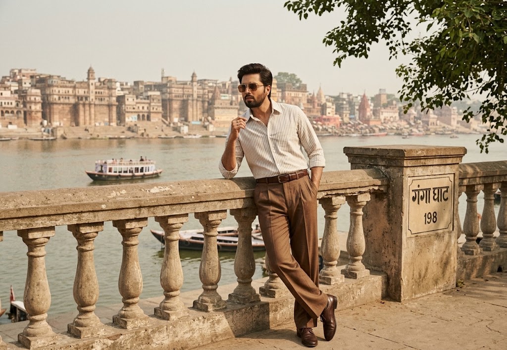 AI-generated example result for the creative-images prompt: Vintage Indian River Ghat Portrait by Prompt Craft