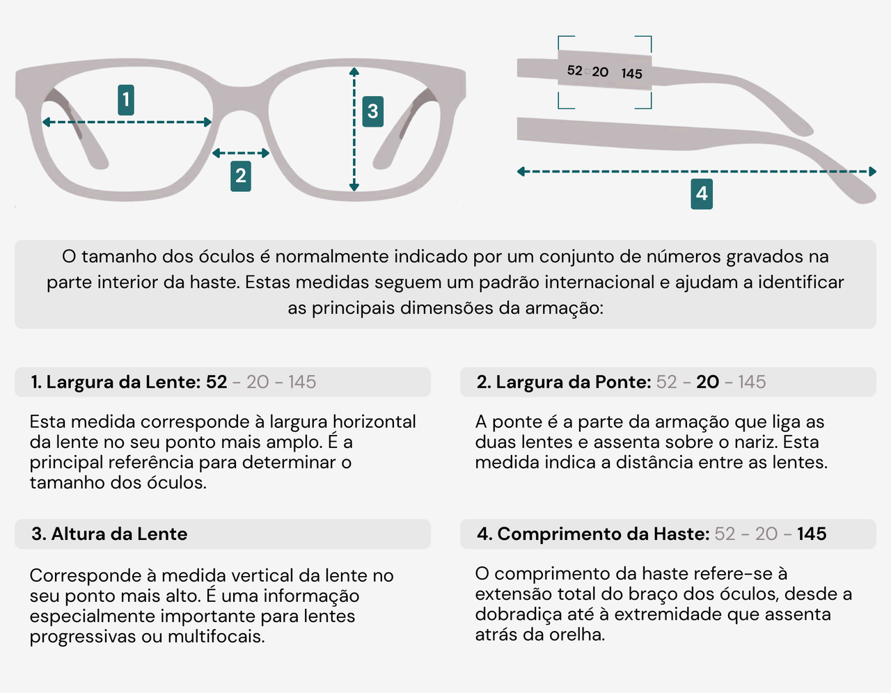 Guia de tamanhos para óculos