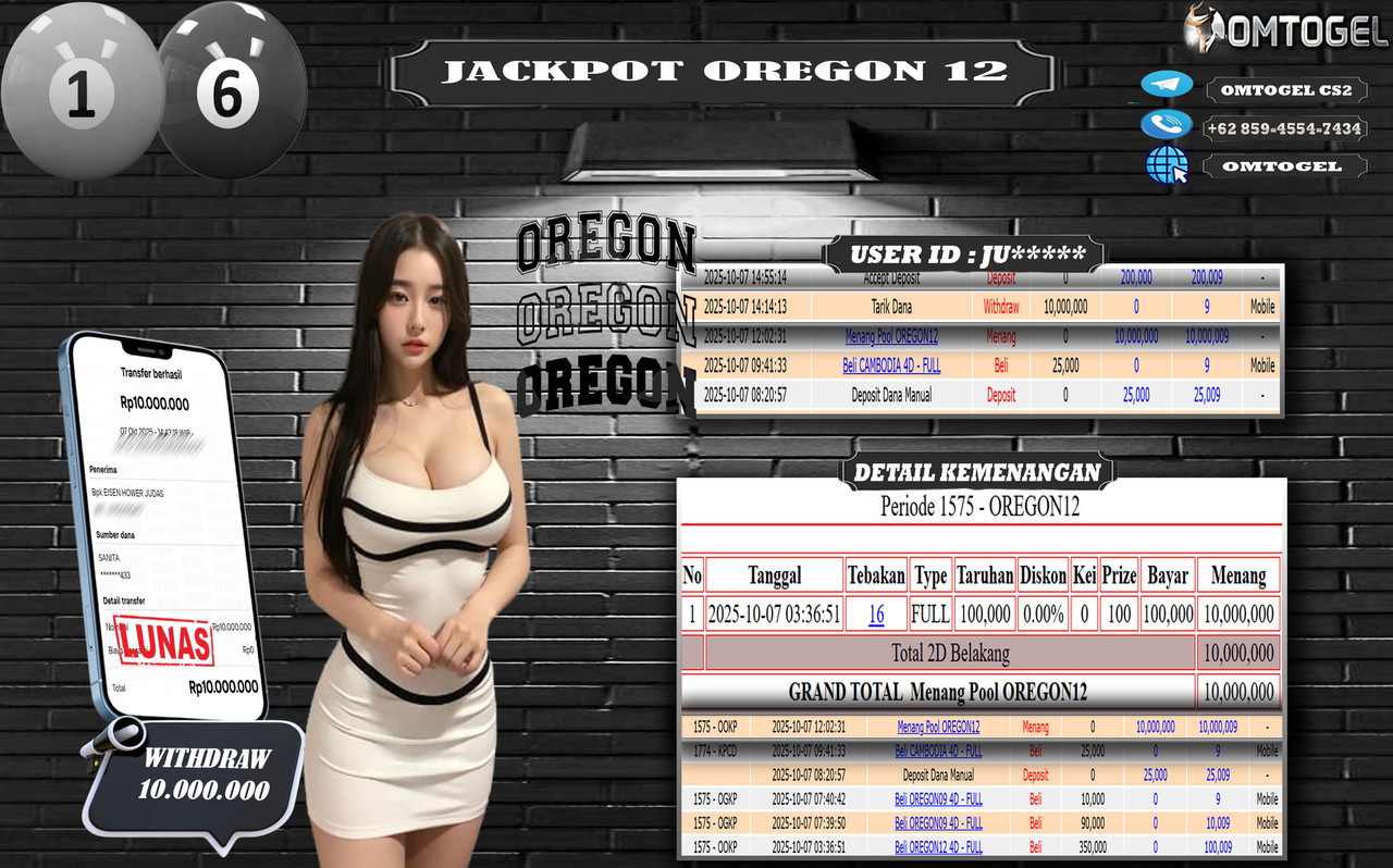 OMTOGEL JACKPOT OREGON12 2D 10 JUTA DI BAYAR LUNAS ,-