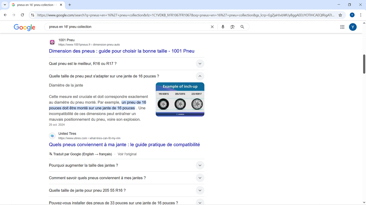 16 pouces 1001 pneus