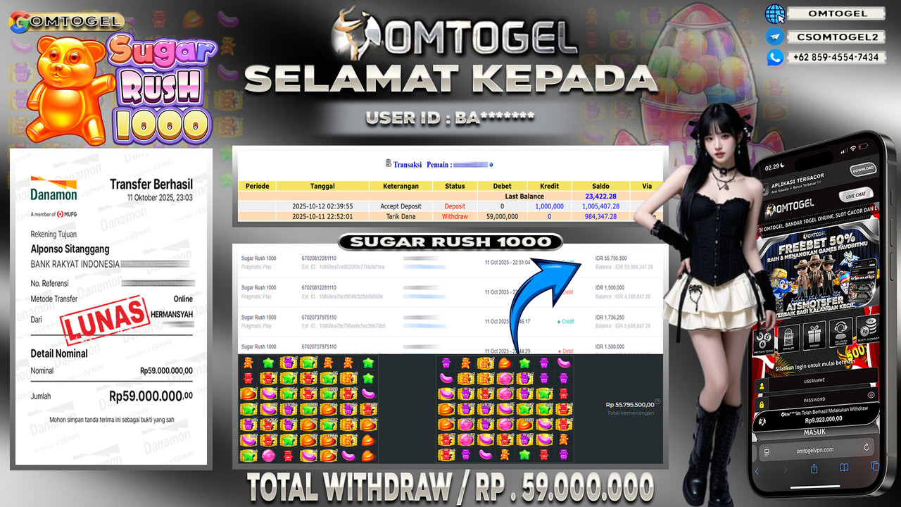 OMTOGEL JACKPOT PRAGMATIC PLAY SUGAR RUSH 1000 59 JUTA DI BAYAR LUNAS ,-