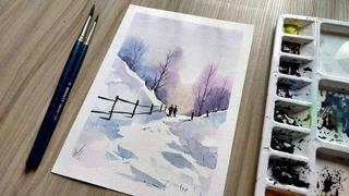 Beginners ink and watercolour. How to paint snow