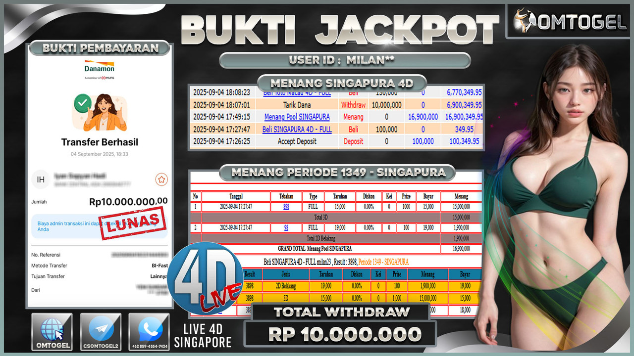 OMTOGEL JACKPOT SINGAPURA 3D 2D 10 JUTA DI BAYAR LUNAS ,-