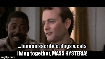 Bill Murray Peter Venkman Ghostbusters human sacrifice dogs and cats living together mass hysteria animated GIF
