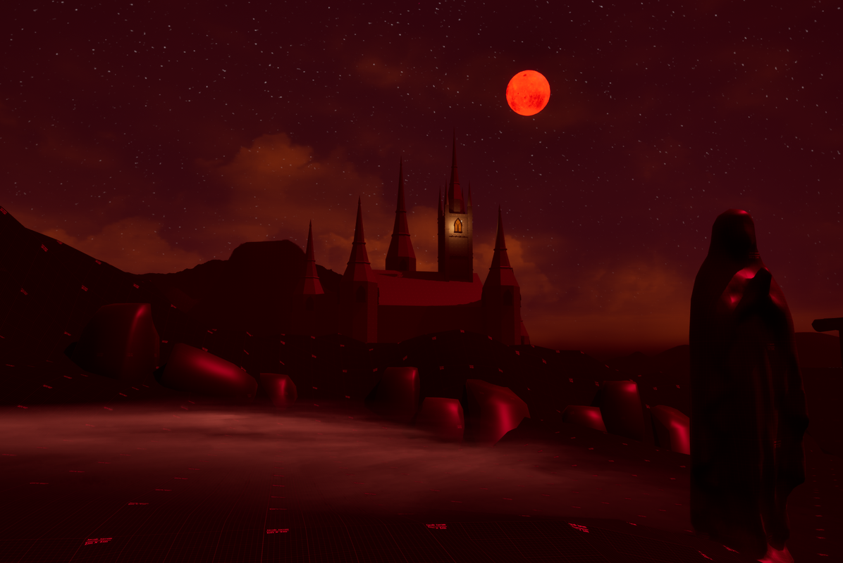 Castle overlook with red moon