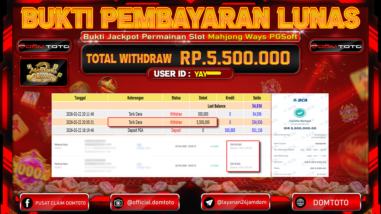 JACKPOT SLOT Mahjong Ways PGSoft 22 FEBRUARI 2026