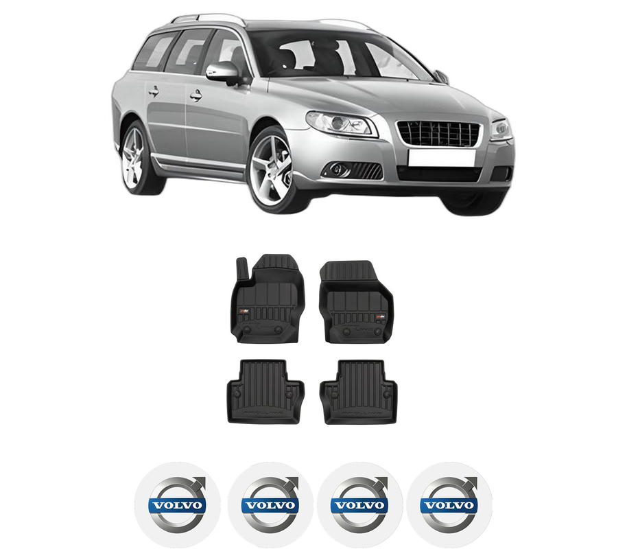 Set covorase presuri VOLVO V70 III (135) din 2007-2016, auto, din cauciuc thermoplastic, 4 Stickere auto cu VOLVO