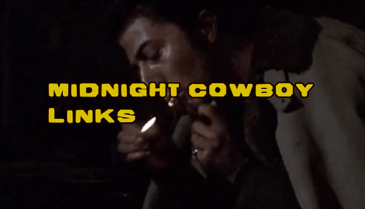 midnight cowboy links to learn more. the background gif is a shot of rico lighting a cigarette with a match. a blanket covers him. he coughs violently.