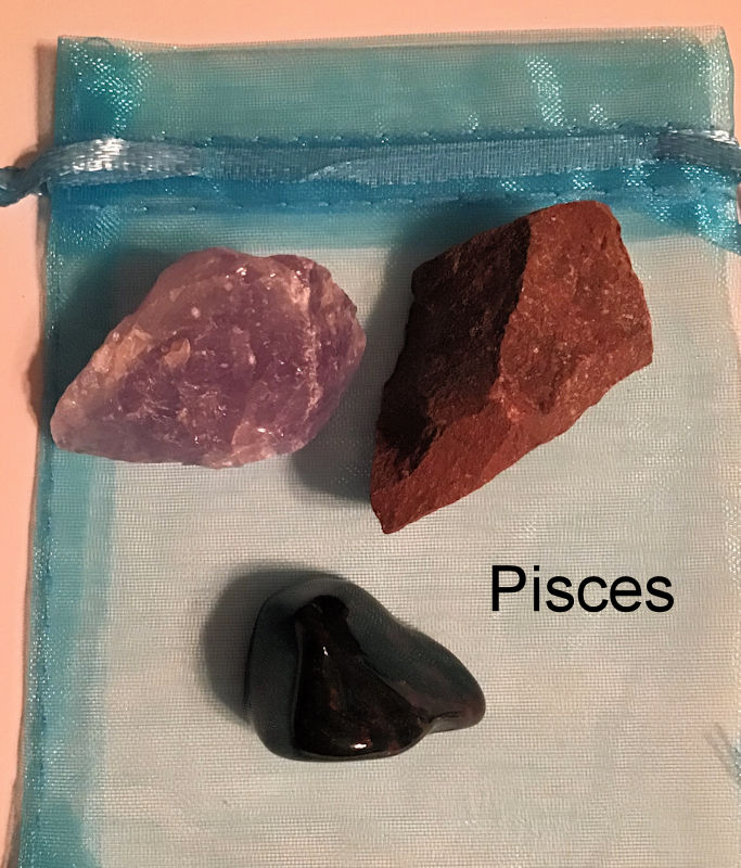 pisces- amethyst, red jasper, bloodstone