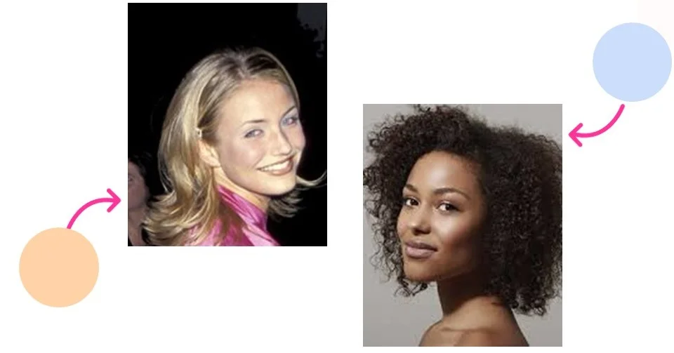 Exemple d’une femme à la peau claire chaude vs une femme à la peau sombre froide