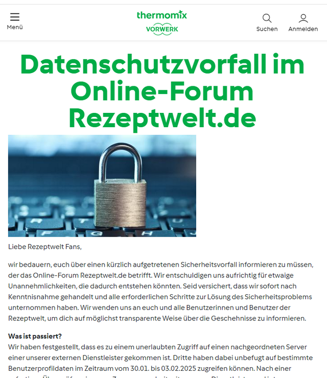 Datenschutzvorfall bei rezeptwelt.de