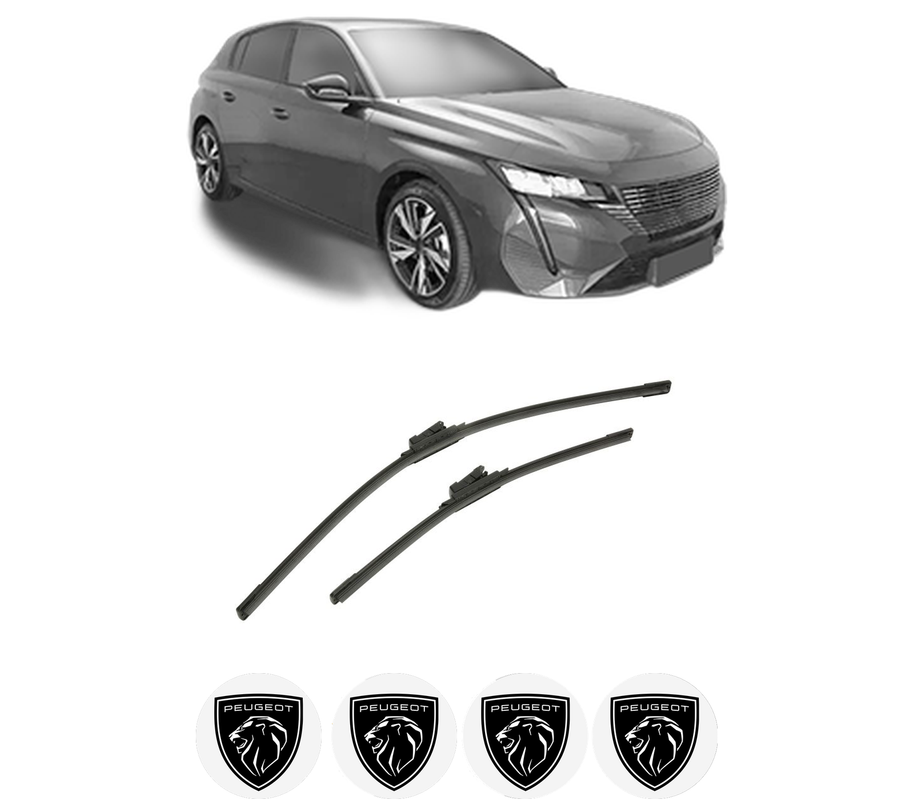 Set stergatoare auto PEUGEOT 308 III (FB_, FH_, FP_, F3_, FM_) din 2021-2025, pentru parbriz auto, 2 bucati, Bosch Aerotwin, din cauciuc siliconat rezistent, 4 Stickere Auto PEUGEOT