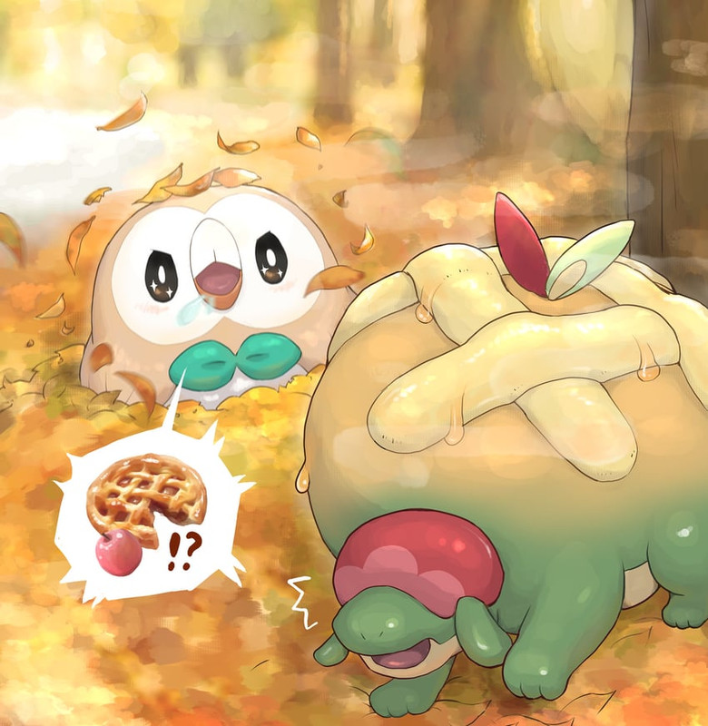 rowlet-and-appletun-pokemon-drawn-by-hiy