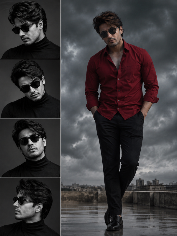 Example result for: Monochrome Meets Color: Editorial Portrait Collage Prompt