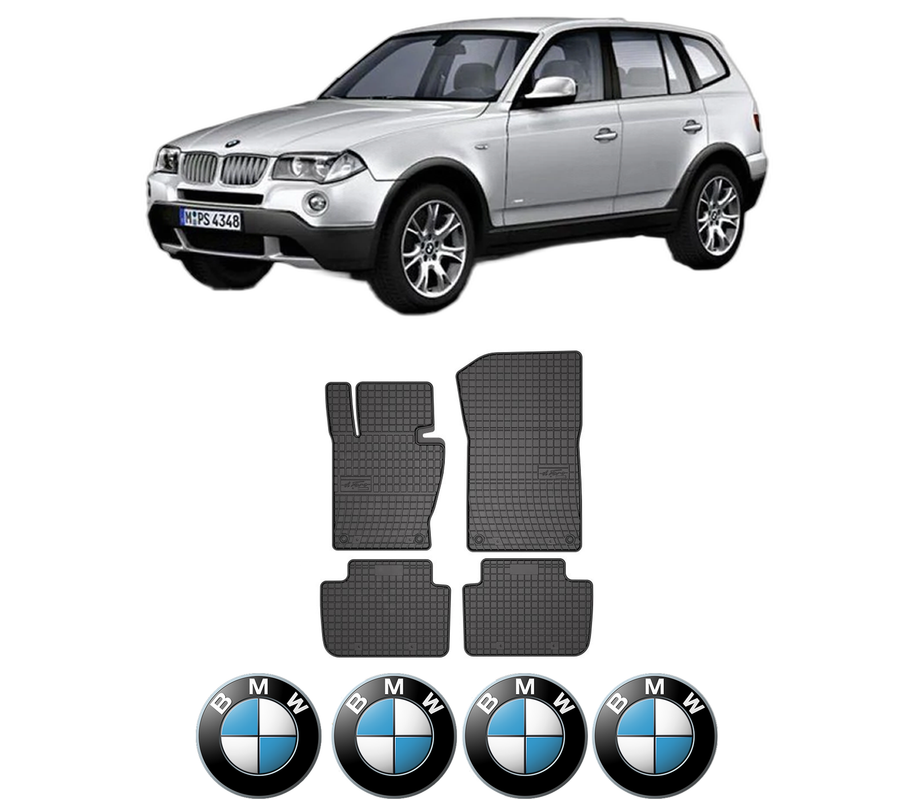 Set covorase presuri BMW Seria X3 (E83) din 2003-2011, auto, din cauciuc thermoplastic, 4 Stickere auto cu BMW Seria