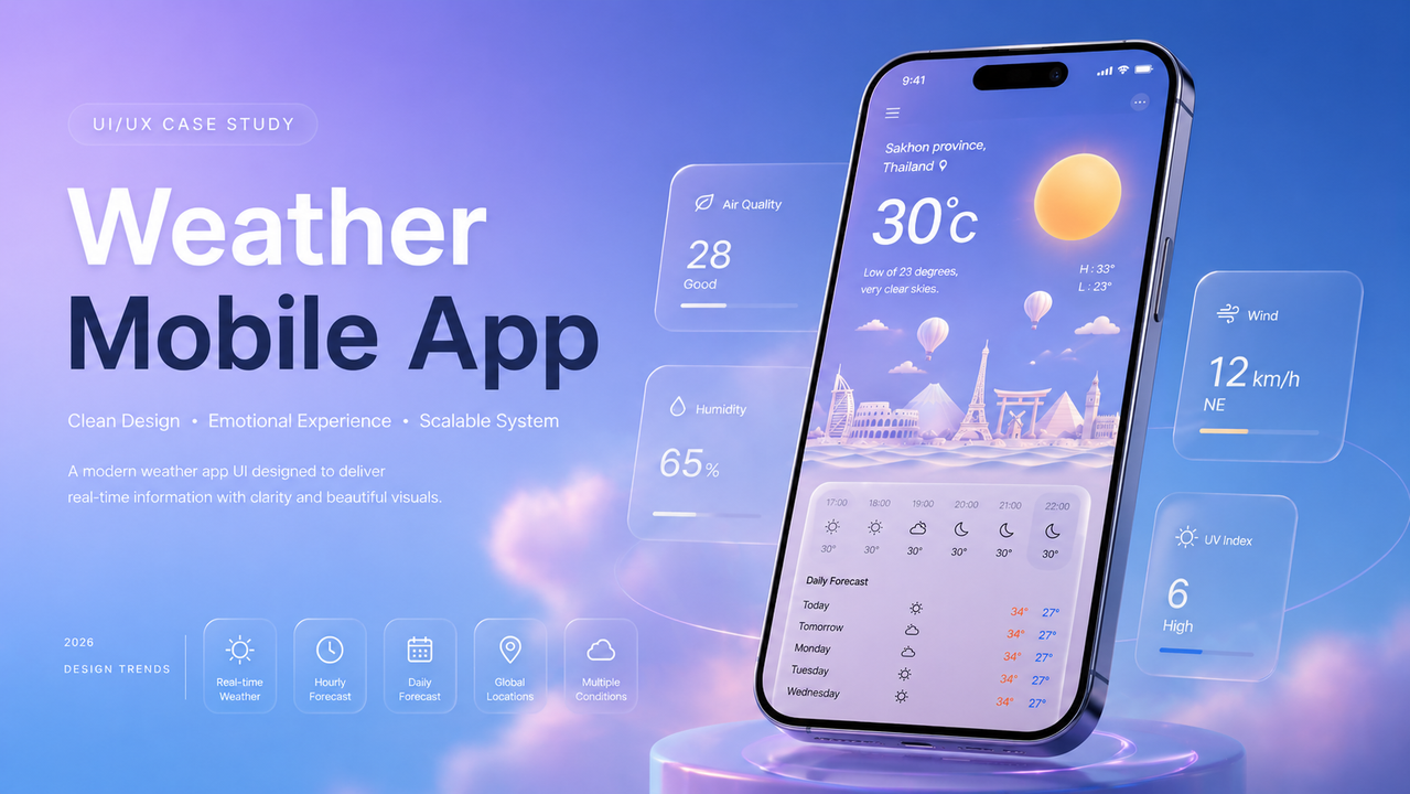 Weather Mobile App UI Design – Clean Minimal UX Case Study (2026)