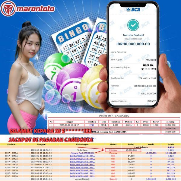 Bukti Kemenangan Member Marontoto Sebesar 10,000,000 JuTa