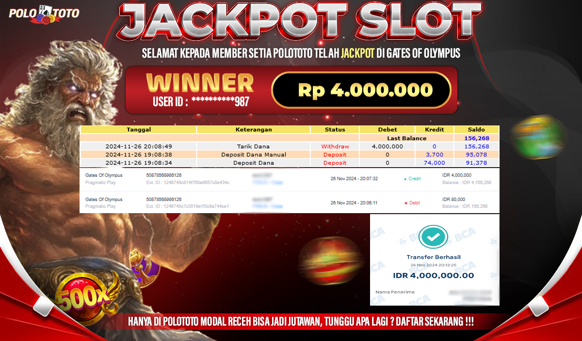 POLOTOTO JACKPOT SLOT GATES OF OLYMPUS Rp.4.000.000,-