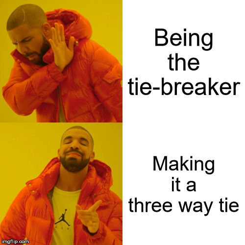 Breaking the tie = bad. Making it a three way tie = good.