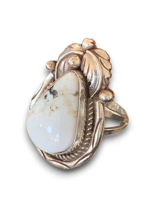 Navajo Sterling Silver White Buffalo Turquoise Ring Size 9 Navajo Sterling Silver White Buffalo Turquoise Ring Size 9