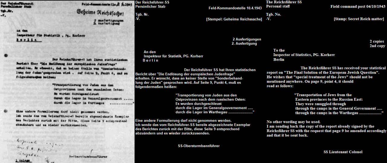 Holocaust Korherr Report Himmler Special Treatment Sonderbehandlung Transportation of Jews