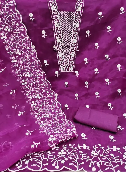 Women Purple Embroidered Organza Suits & Dress Materials
(R117)