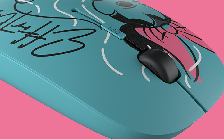 Mouse inalámbrico para niños con el diseño de lunares y el lazo de Minnie Mouse.