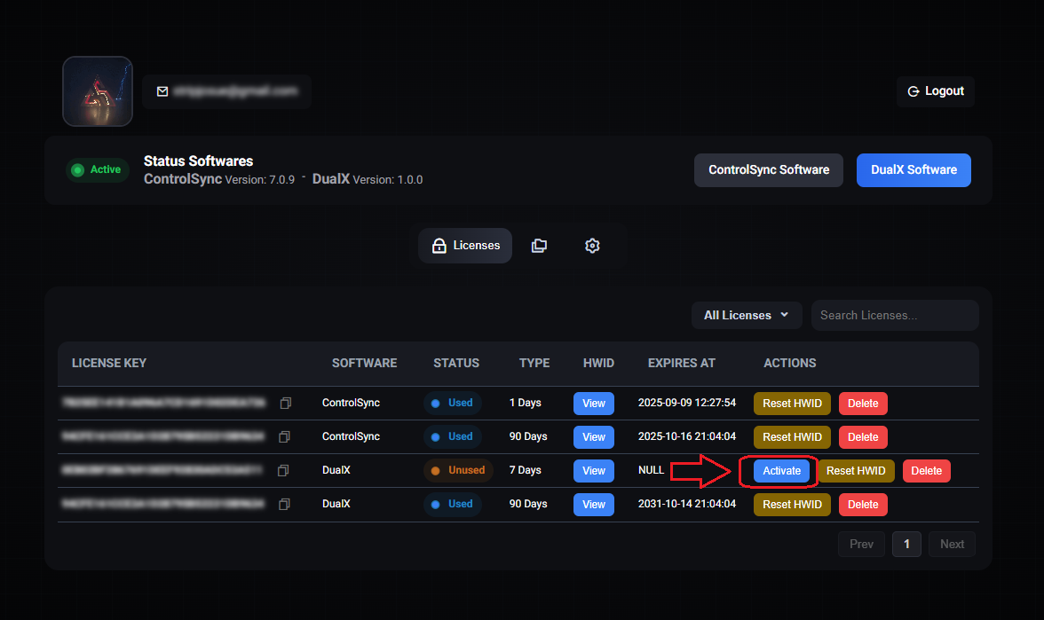 DualX License Activation