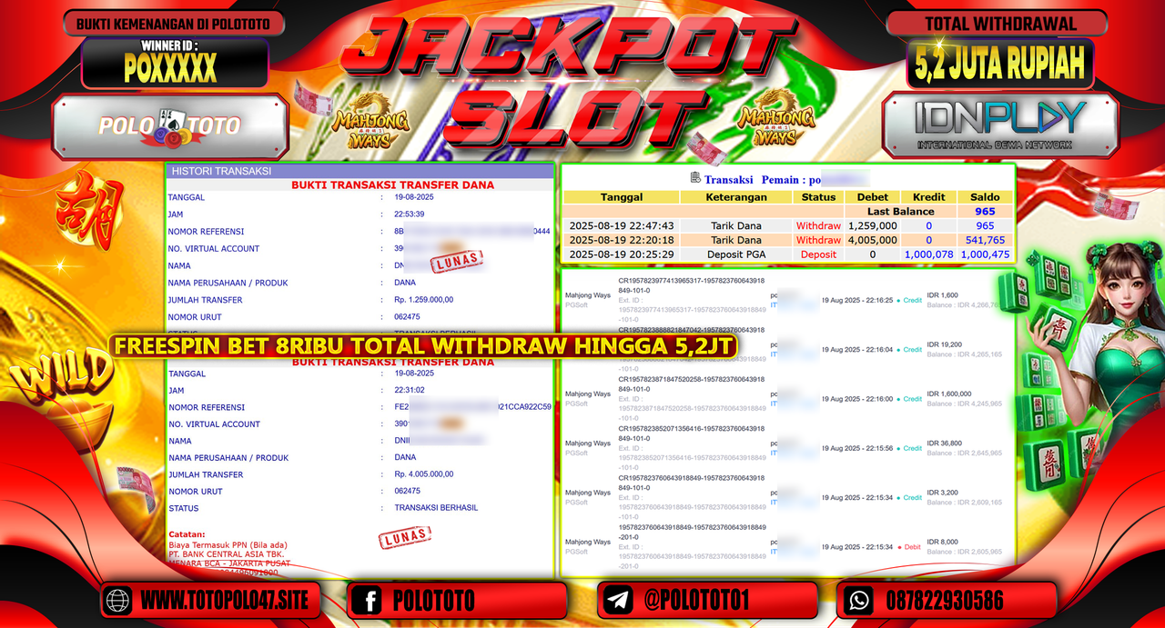 POLOTOTO JACKPOT SLOT MAHJONG WAYS Rp.5.264.000,-