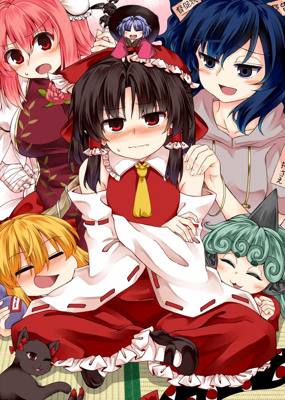 hakurei-reimu-kaenbyou-rin-ibuki-suika-ibaraki-kasen-sukuna-shinmyoumaru-and-3-more-touhou-drawn-b