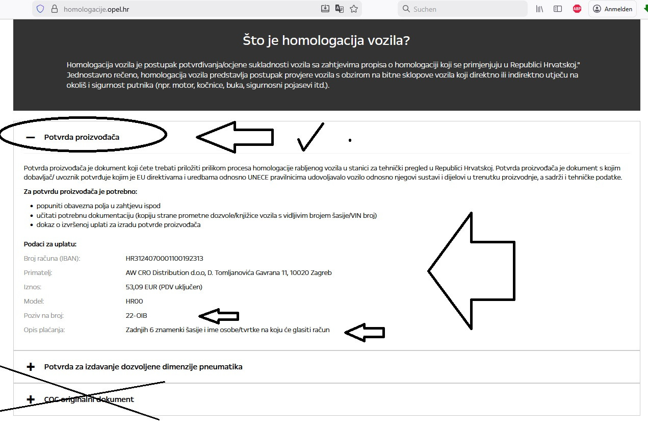 Potvrda proizvođača Opel