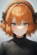 depth of field, 1girl, ishmael (limbus company), short hair, orange hair, {{gree s-2882996416
