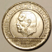 Alemania. 3 marcos 1929 A. Conmemorativa 10 años de la Constitución de Weimar. Drei-uno