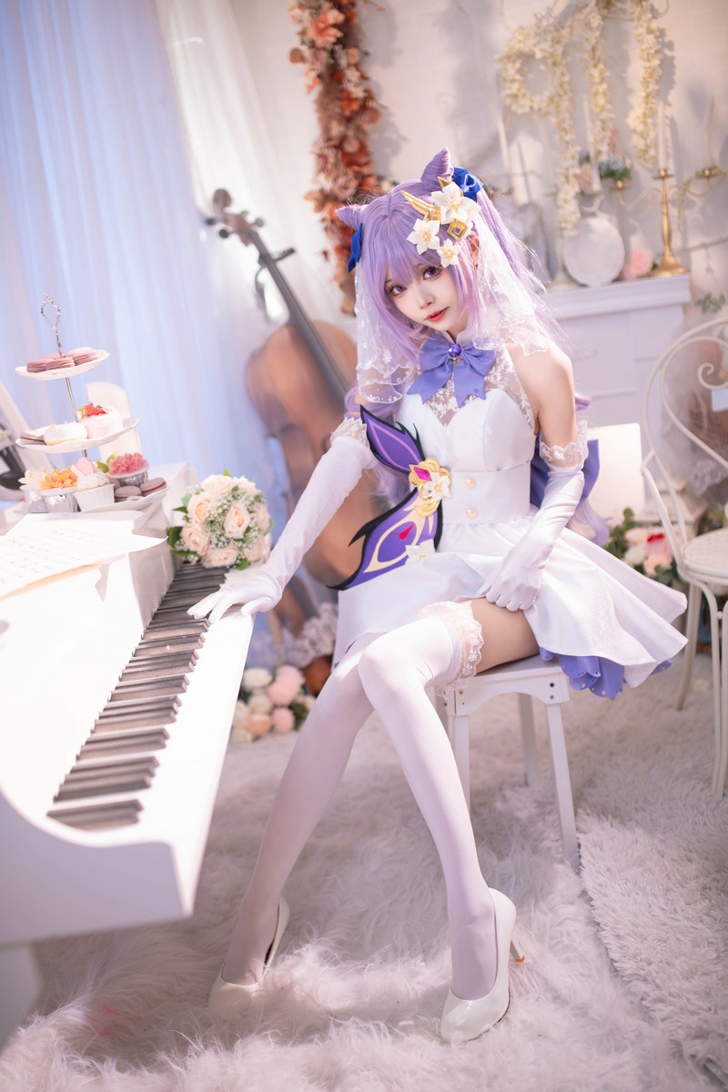 艾西Aiwest 刻晴花嫁Cosplay写真图集 原神刻晴婚纱高清图集 40P (223.2M)插图4