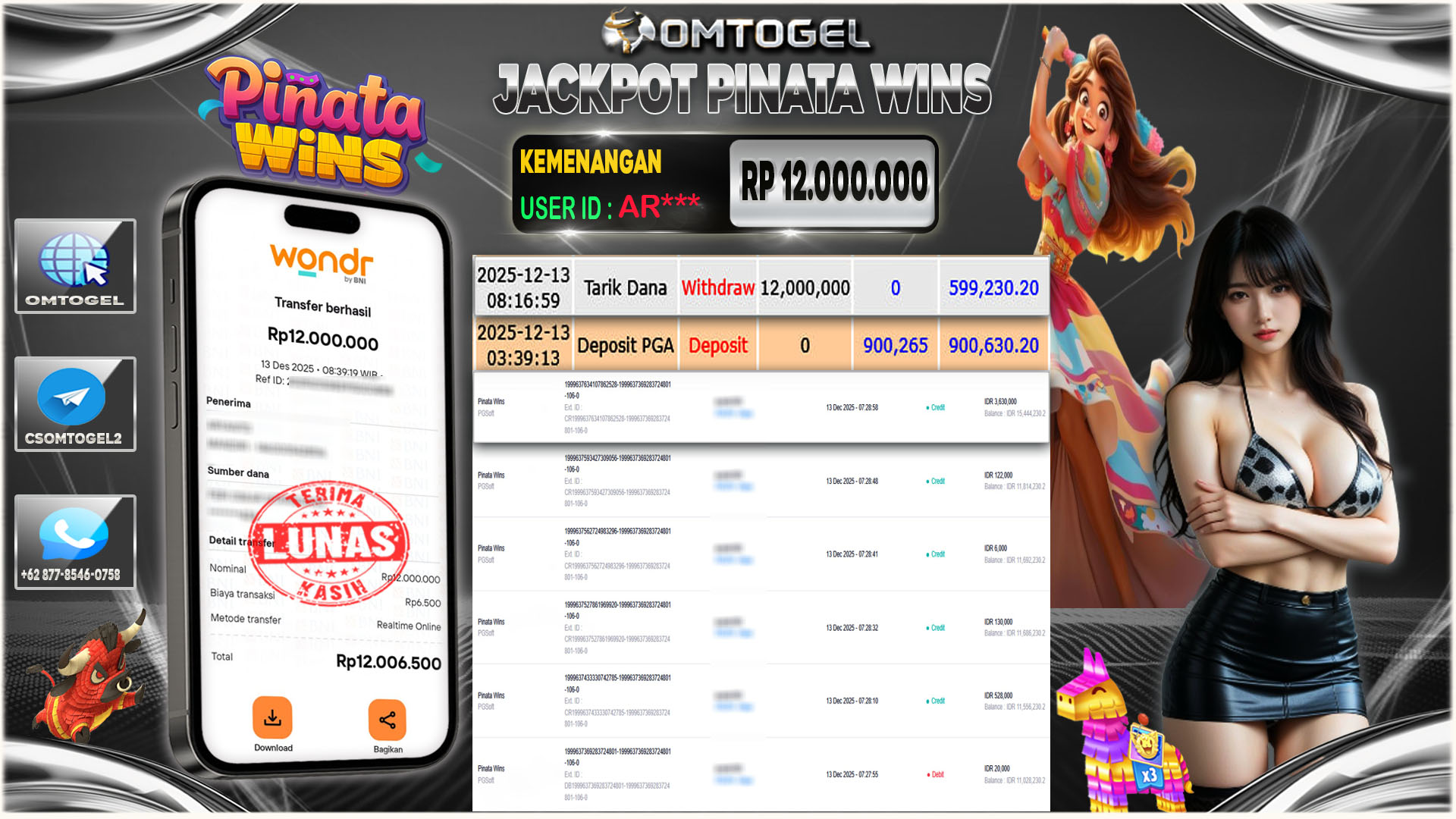 OMTOGEL JACKPOT PGSOFT PINATA WINS  ,12 JUTA DI BAYAR LUNAS ,-