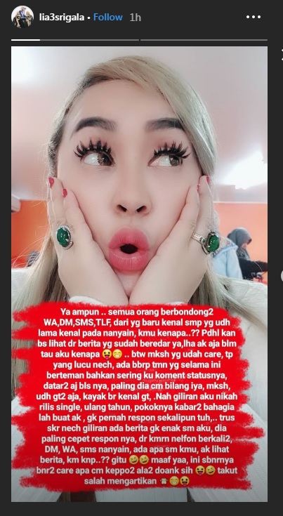 Unggahan Instagram Story Lia Ladysta, Jumat (22/3/2019)