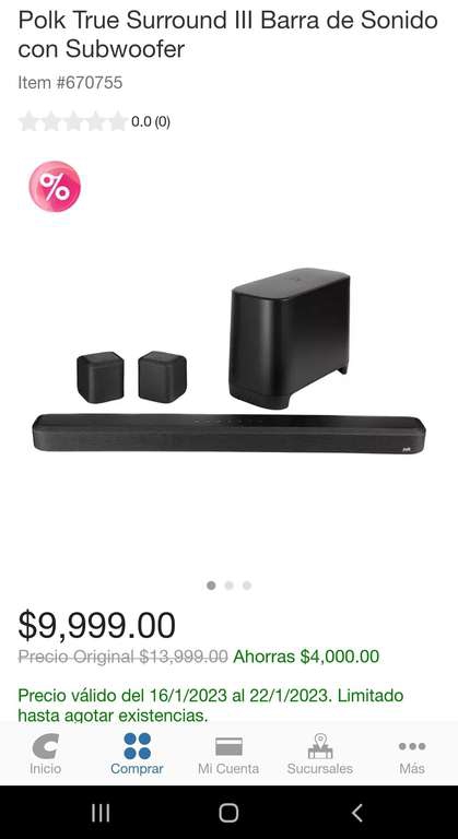 Costco: Polk True Surround III Barra de sonido con subwoofer 
